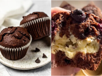 La receta de muffins de chocolate con corazón de cheesecake