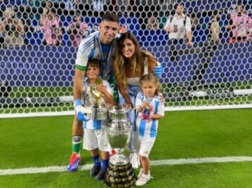 Las fotos del Dibu Martínez festejando con sus hijos y Mandinha luego de consagrarse bicampeón