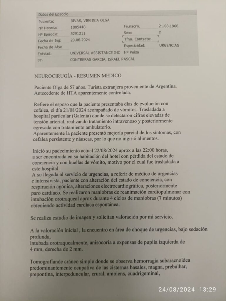 Parte médico de Virginia Rivas